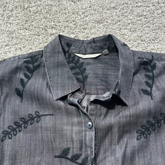 Soft Surroundings Womens Small Gray Leaf-Patterned Button-Down Tunic Top - Picture 4 of 8